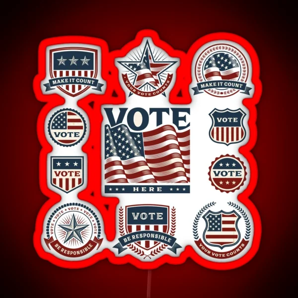 Vintage USA Election Labels And Badges RGB Neon Sign