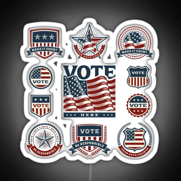 Vintage USA Election Labels And Badges RGB Neon Sign
