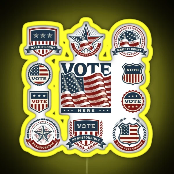 Vintage USA Election Labels And Badges RGB Neon Sign