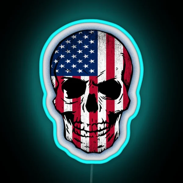 Vintage USA Flag Skull Design RGB Neon Sign