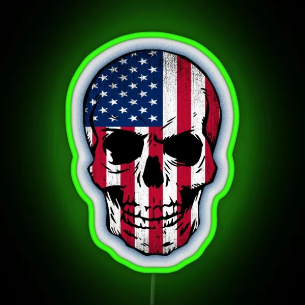 Vintage USA Flag Skull Design RGB Neon Sign