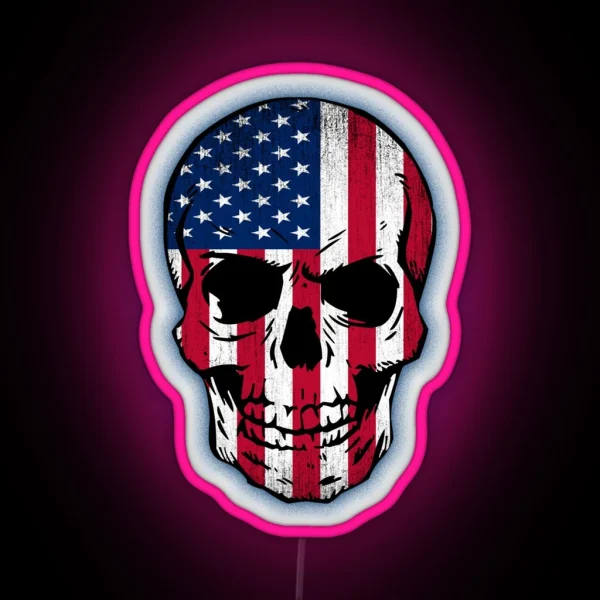 Vintage USA Flag Skull Design RGB Neon Sign