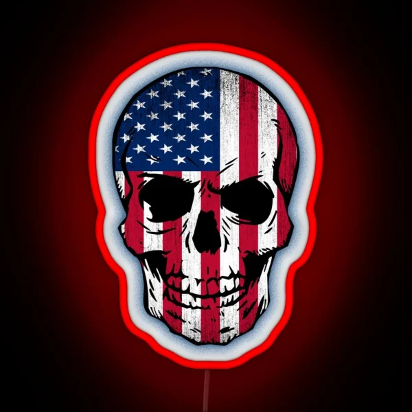 Vintage USA Flag Skull Design RGB Neon Sign