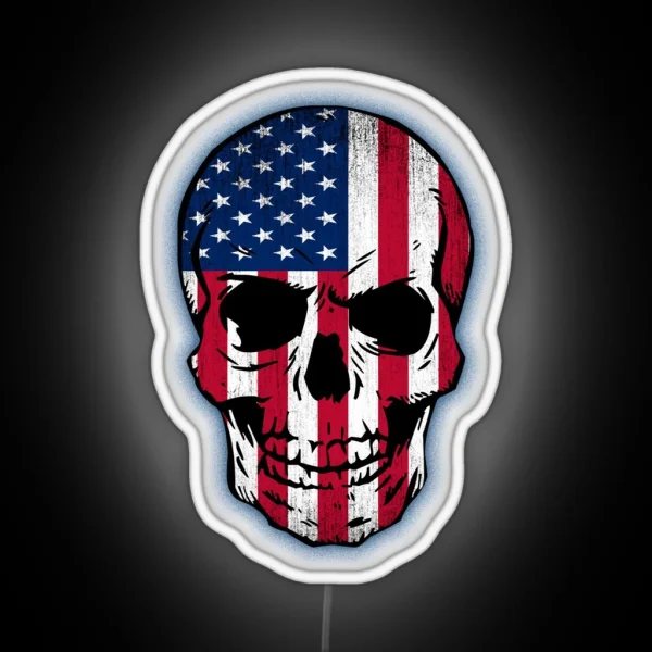 Vintage USA Flag Skull Design RGB Neon Sign