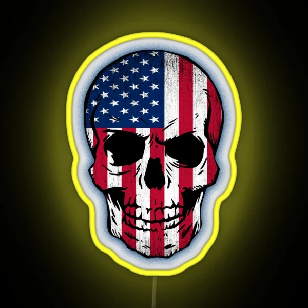 Vintage USA Flag Skull Design RGB Neon Sign