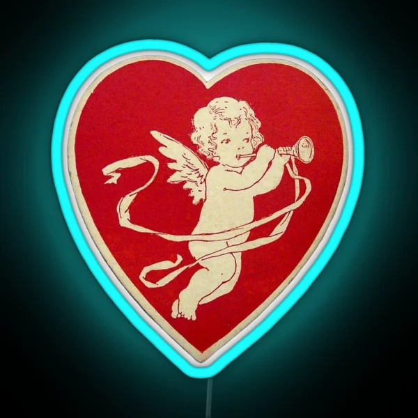 Vintage Valentine S Day Cherub In Heart RGB Neon Sign