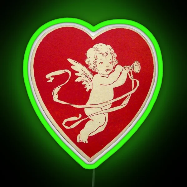 Vintage Valentine S Day Cherub In Heart RGB Neon Sign
