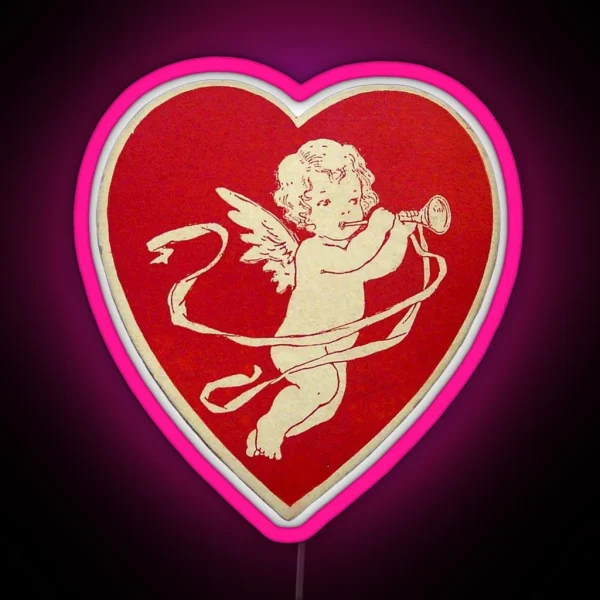 Vintage Valentine S Day Cherub In Heart RGB Neon Sign