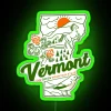 Vibrant RGB neon sign with vintage Vermont state outline design
