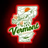 Retro-inspired neon sign featuring vibrant colors and vintage Vermont charm.