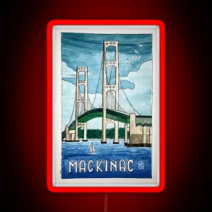 Vintage Watercolor Travel Poster Mackinac Straits RGB Neon Sign