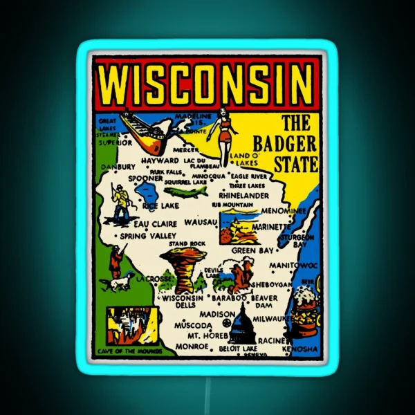 Vintage Wisconsin Decal RGB Neon Sign