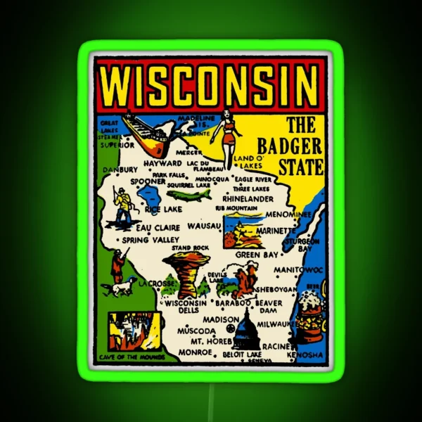 Vintage Wisconsin Decal RGB Neon Sign