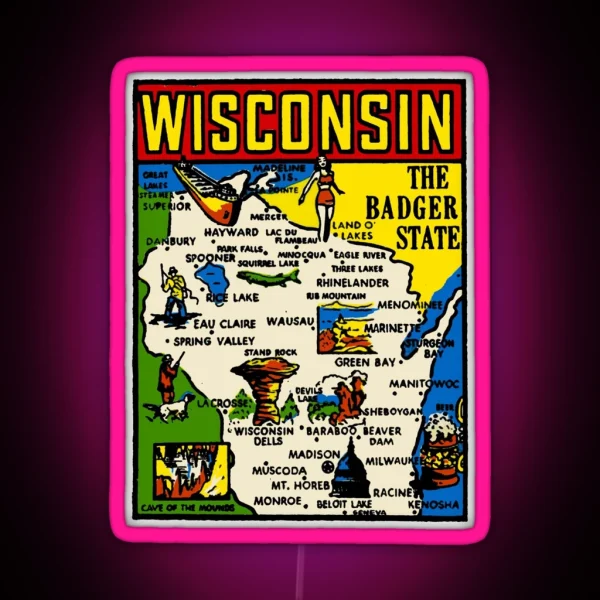 Vintage Wisconsin Decal RGB Neon Sign