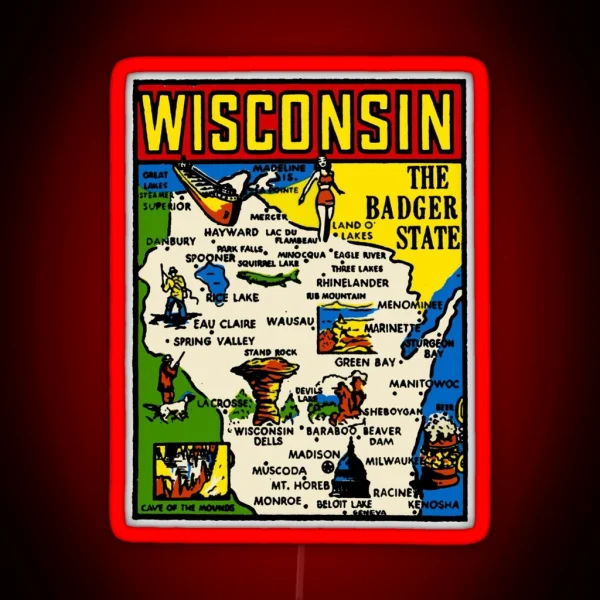 Vintage Wisconsin Decal RGB Neon Sign