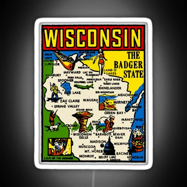 Vintage Wisconsin Decal RGB Neon Sign