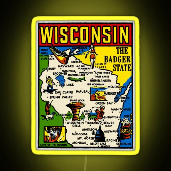 Vintage Wisconsin Decal RGB Neon Sign
