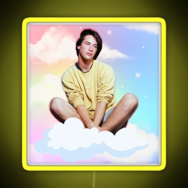 Vintage Young Keanu Reeves On A Cloud RGB Neon Sign