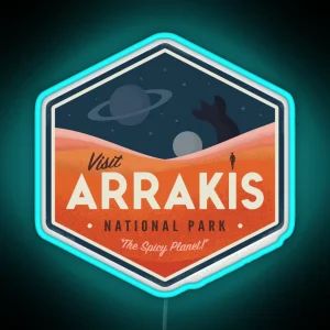 Visit Arrakis The Spicy Planet Vintage National Park Travel Badge RGB Neon Sign