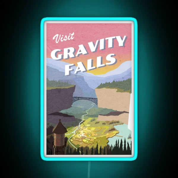 Visit Gravity Falls Postcard RGB Neon Sign