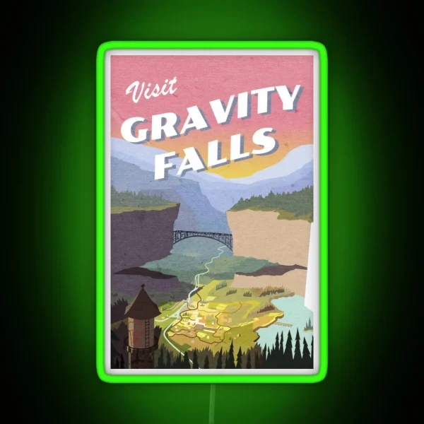 Visit Gravity Falls Postcard RGB Neon Sign
