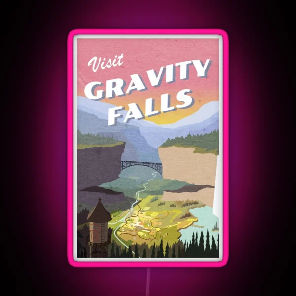 Visit Gravity Falls Postcard RGB Neon Sign