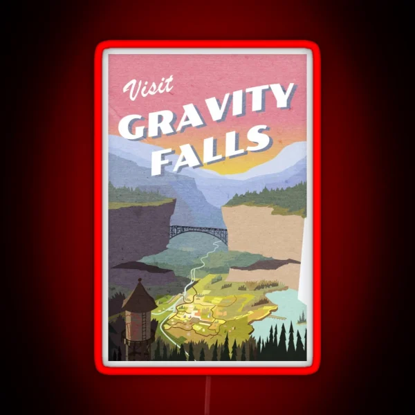 Visit Gravity Falls Postcard RGB Neon Sign