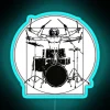 Vibrant Vitruvian-inspired drummer design gift neon sign with RGB lighting effects