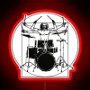 Vibrant Vitruvian-inspired drummer decor with colorful, glow-in-the-dark neon accents.