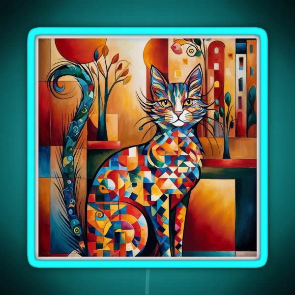 Vivid Cubism Artistic Cat RGB Neon Sign