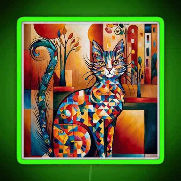 Vivid Cubism Artistic Cat RGB Neon Sign