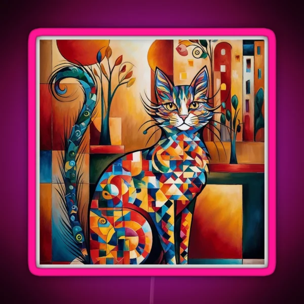 Vivid Cubism Artistic Cat RGB Neon Sign