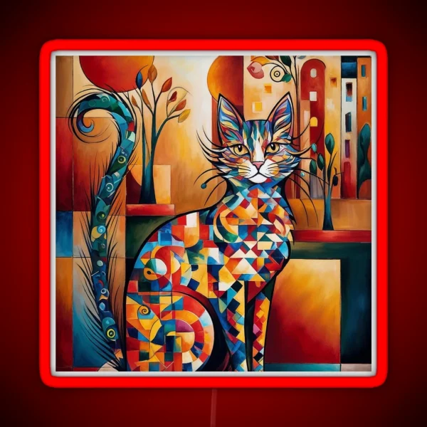 Vivid Cubism Artistic Cat RGB Neon Sign
