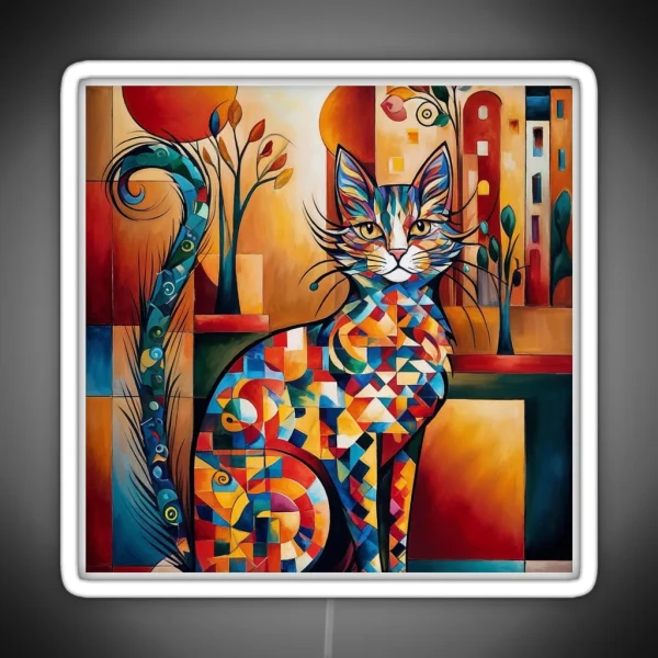 Vivid Cubism Artistic Cat RGB Neon Sign