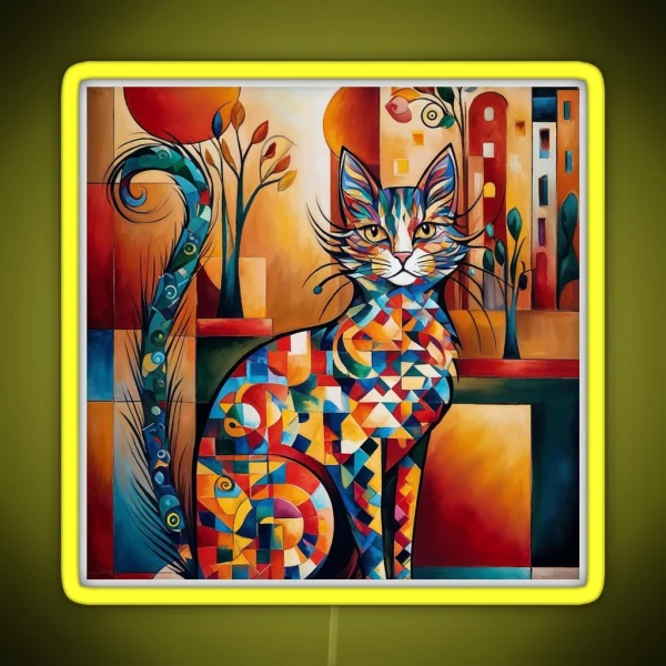 Vivid Cubism Artistic Cat RGB Neon Sign