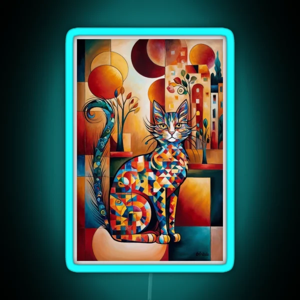 Vivid Cubism Artistic Cat RGB Neon Sign