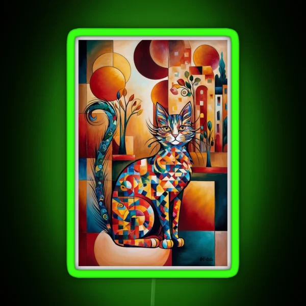 Vivid Cubism Artistic Cat RGB Neon Sign