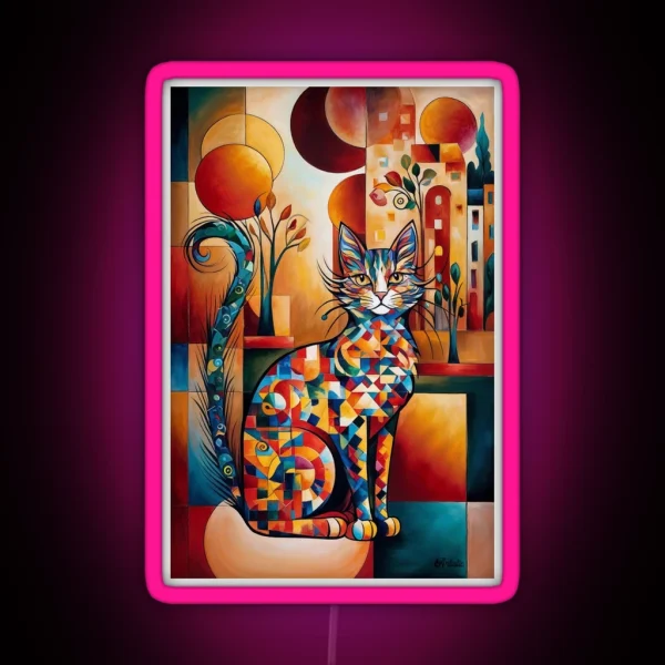 Vivid Cubism Artistic Cat RGB Neon Sign