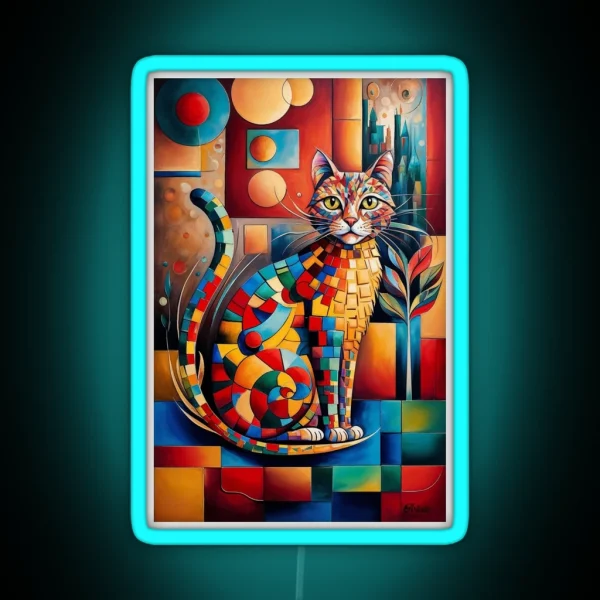 Vivid Cubism Artistic Cat RGB Neon Sign