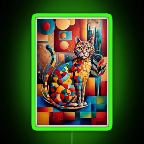 Vivid Cubism Artistic Cat RGB Neon Sign