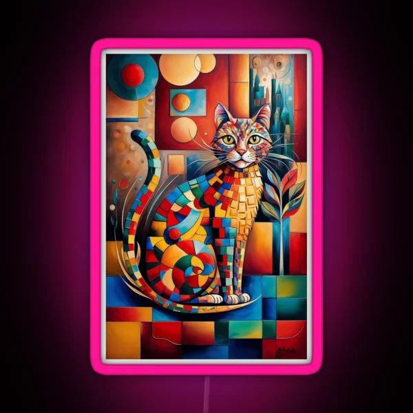 Vivid Cubism Artistic Cat RGB Neon Sign
