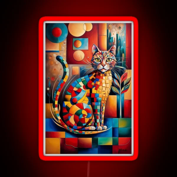 Vivid Cubism Artistic Cat RGB Neon Sign
