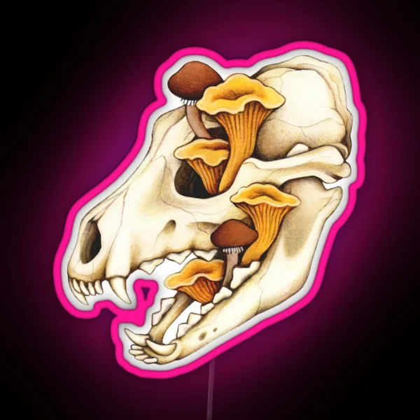 Vulture Culture Canine Skull With Fungus Fungi Mushroom RGB Neon Sign