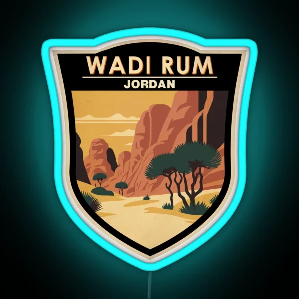 Wadi Rum Jordan Travel Art Badge RGB Neon Sign