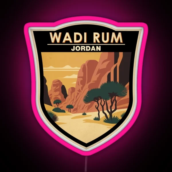 Wadi Rum Jordan Travel Art Badge RGB Neon Sign