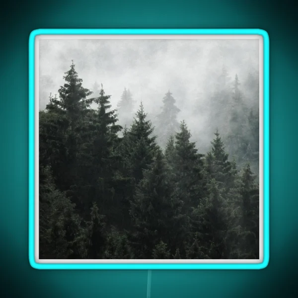 Waiting For Misty Foggy Fairytale Forest With RGB Neon Sign
