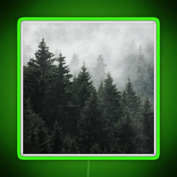 Waiting For Misty Foggy Fairytale Forest With RGB Neon Sign