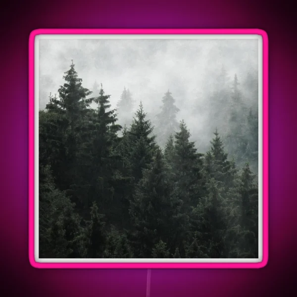 Waiting For Misty Foggy Fairytale Forest With RGB Neon Sign
