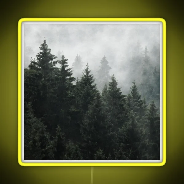 Waiting For Misty Foggy Fairytale Forest With RGB Neon Sign