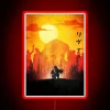 Victory Over Darkness: Neon Sign Featuring Fiery RGB Monster Slayer